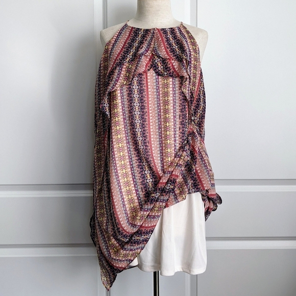 BCBGMaxAzria Dress Halter Neck Sleeveless Sheath Ruffled Navy Coral Pink M NWT - Picture 5 of 14